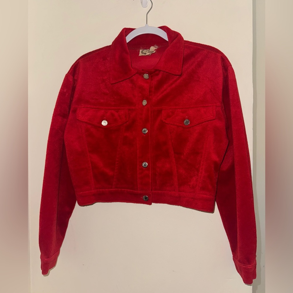 Cozy teddy red cropped jacket